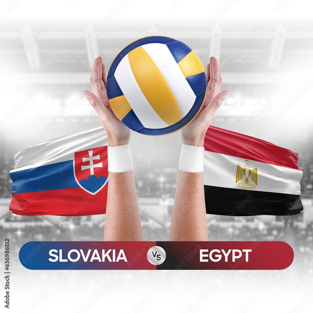 Slovakia vs Egypt national teams volleyball volley ball match competition concept.