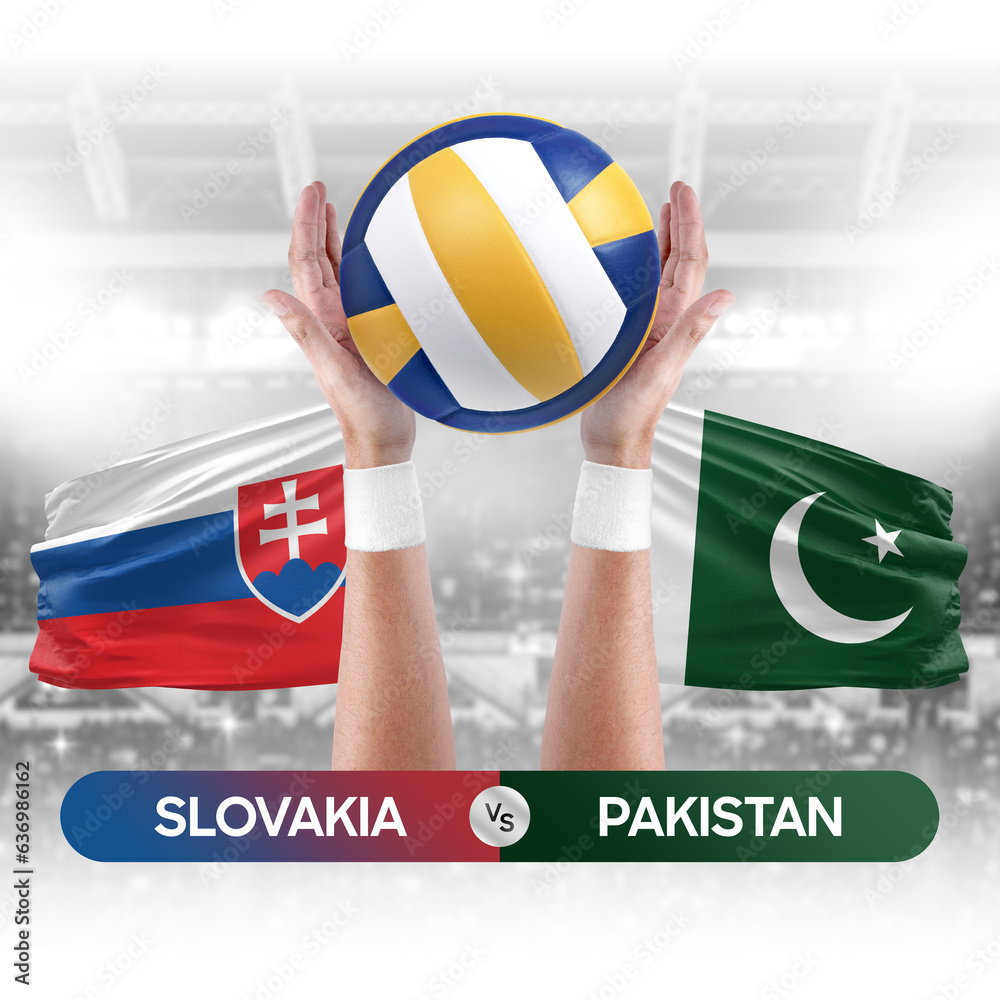 Slovakia vs Pakistan national teams volleyball volley ball match competition concept.