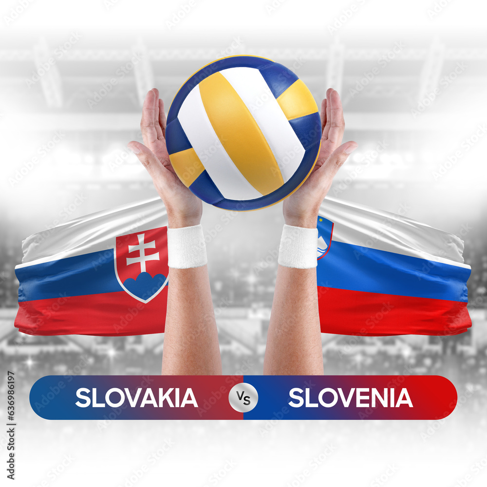 Slovakia vs Slovenia national teams volleyball volley ball match competition concept.