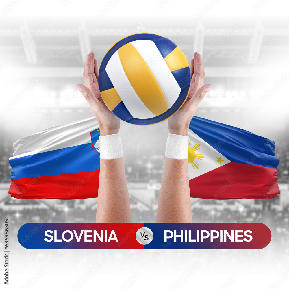 Slovenia vs Philippines national teams volleyball volley ball match competition concept.