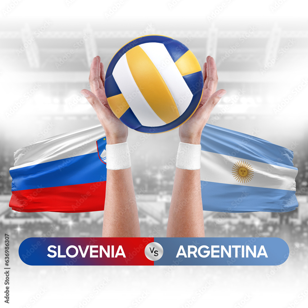 Slovenia vs Argentina national teams volleyball volley ball match competition concept.