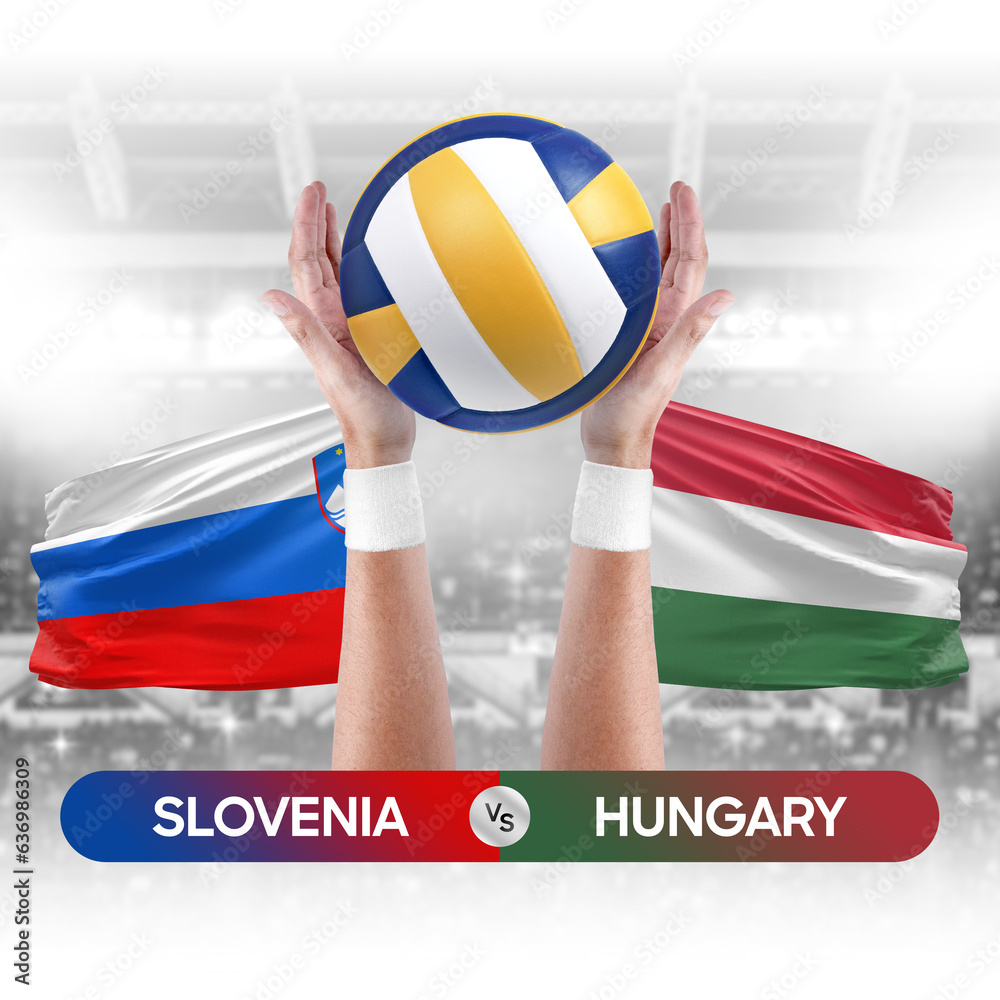 Slovenia vs Hungary national teams volleyball volley ball match competition concept.