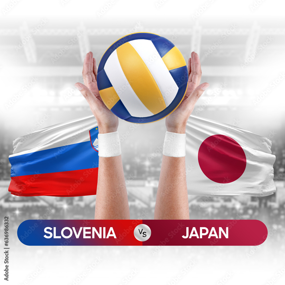 Slovenia vs Japan national teams volleyball volley ball match competition concept.