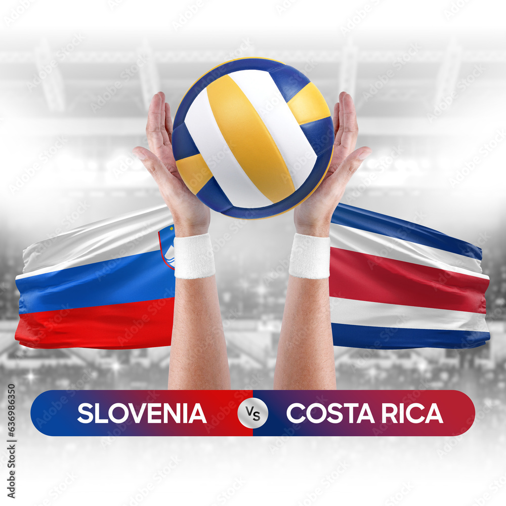 Slovenia vs Costa Rica national teams volleyball volley ball match competition concept.