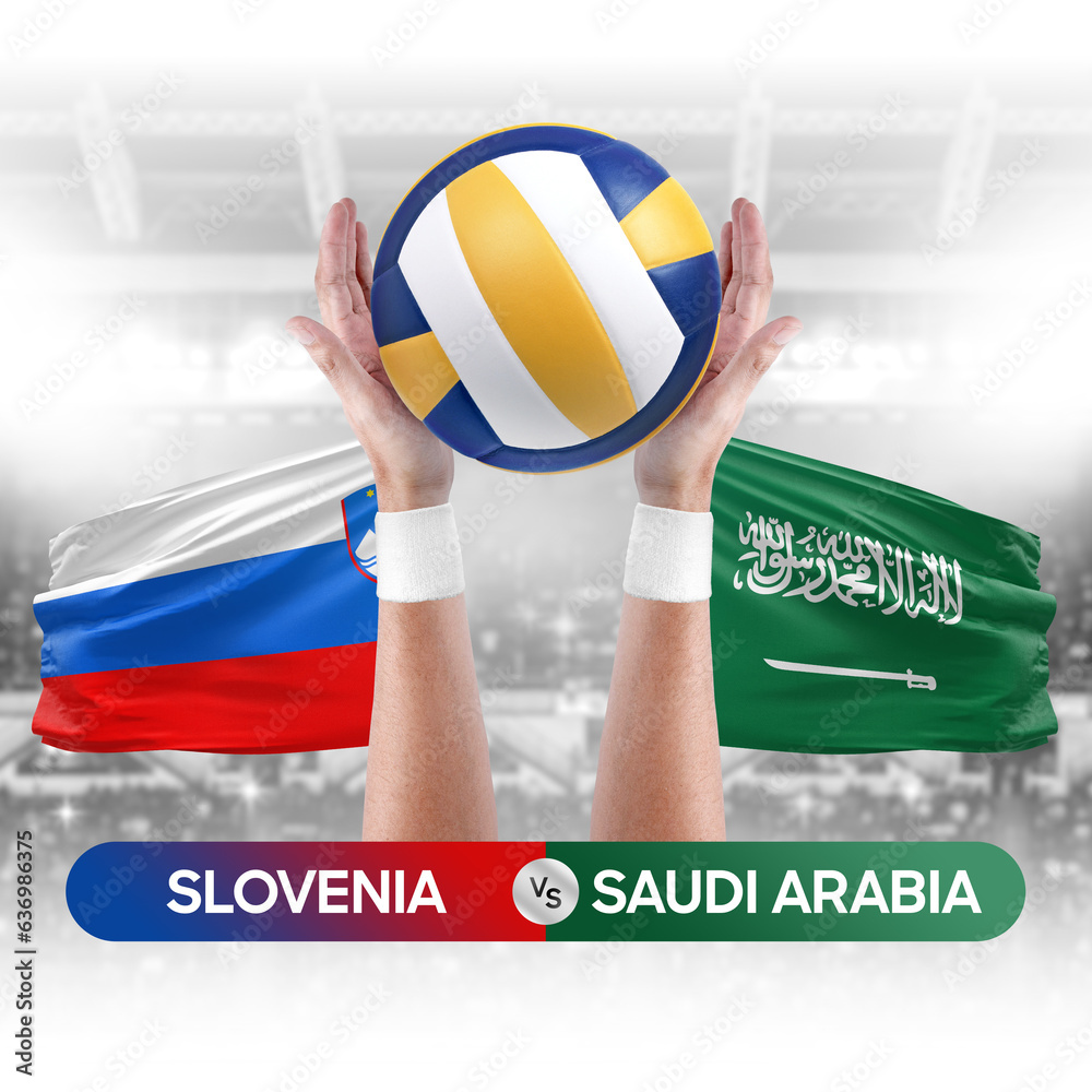 Slovenia vs Saudi Arabia national teams volleyball volley ball match competition concept.