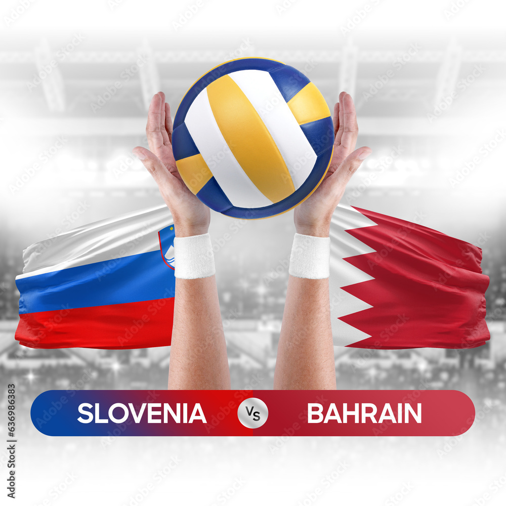 Slovenia vs Bahrain national teams volleyball volley ball match competition concept.