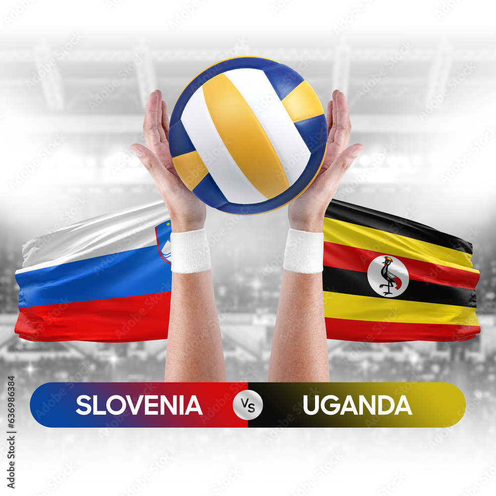 Slovenia vs Uganda national teams volleyball volley ball match competition concept.