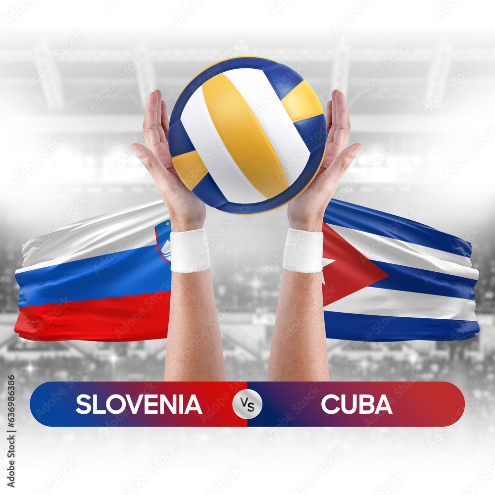 Slovenia vs Cuba national teams volleyball volley ball match competition concept.