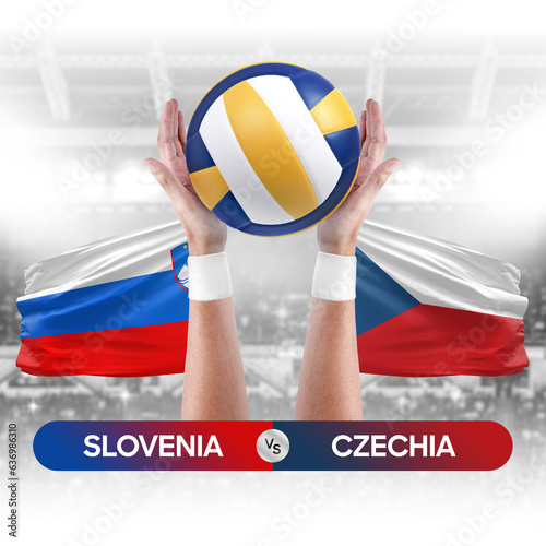 Slovenia vs Czechia national teams volleyball volley ball match competition concept.