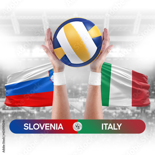 Slovenia vs Italy national teams volleyball volley ball match competition concept.