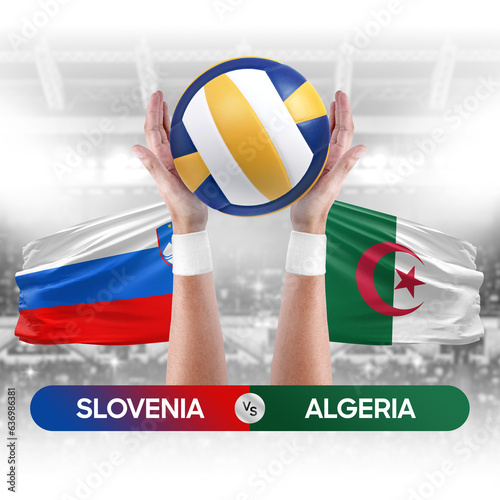 Slovenia vs Algeria national teams volleyball volley ball match competition concept.