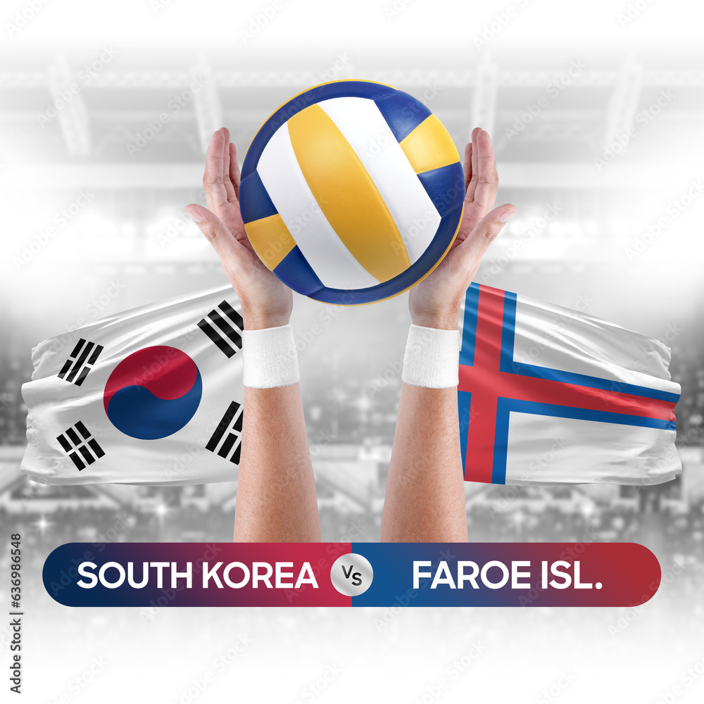 South Korea vs Faroe Islands national teams volleyball volley ball match competition concept.