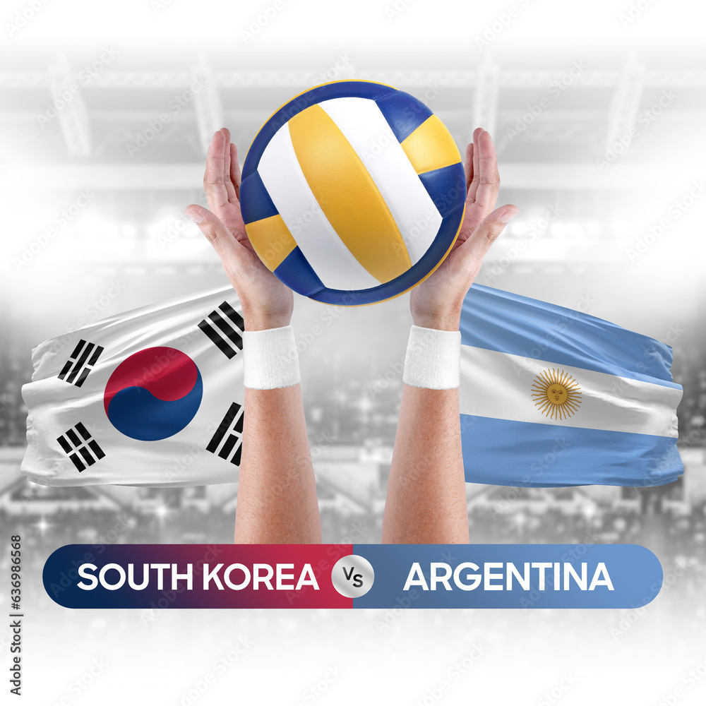 South Korea vs Argentina national teams volleyball volley ball match competition concept.