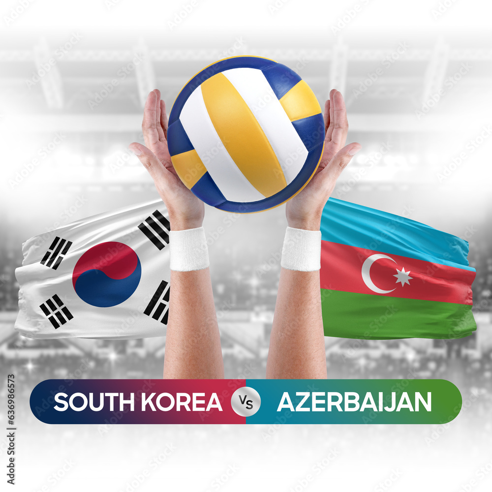 South Korea vs Azerbaijan national teams volleyball volley ball match competition concept.