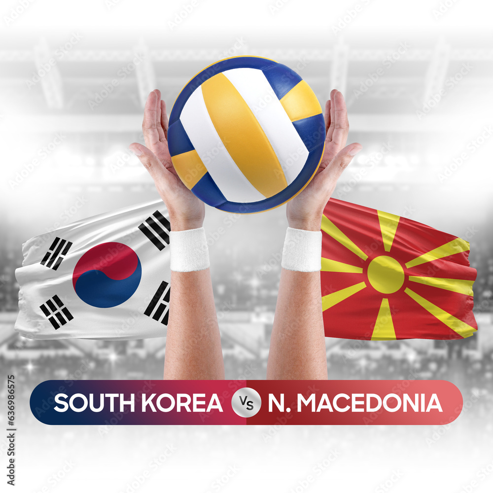 South Korea vs North Macedonia national teams volleyball volley ball match competition concept.