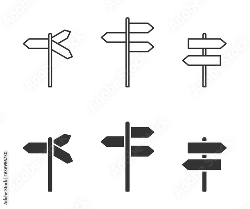 Direction sign icon set. Vector illustration.