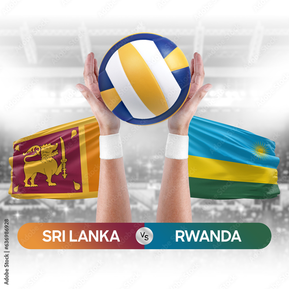 Sri Lanka vs Rwanda national teams volleyball volley ball match competition concept.