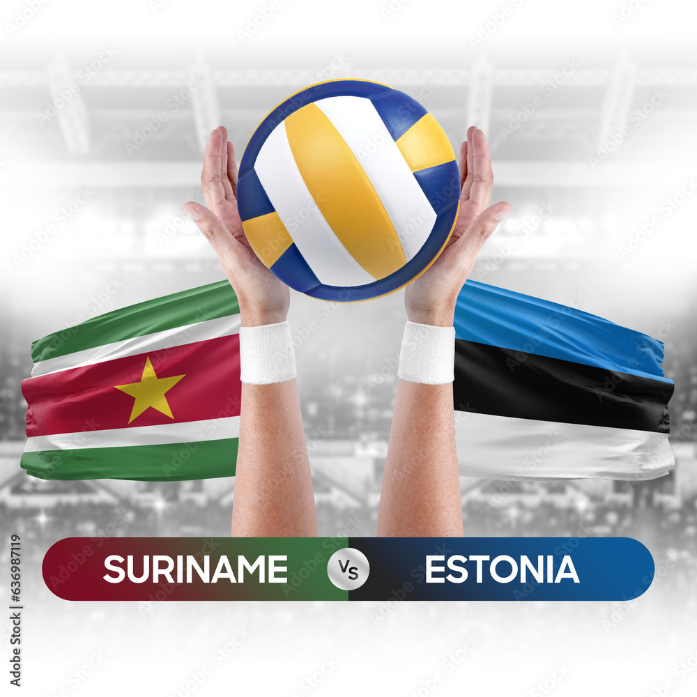 Suriname vs Estonia national teams volleyball volley ball match competition concept.