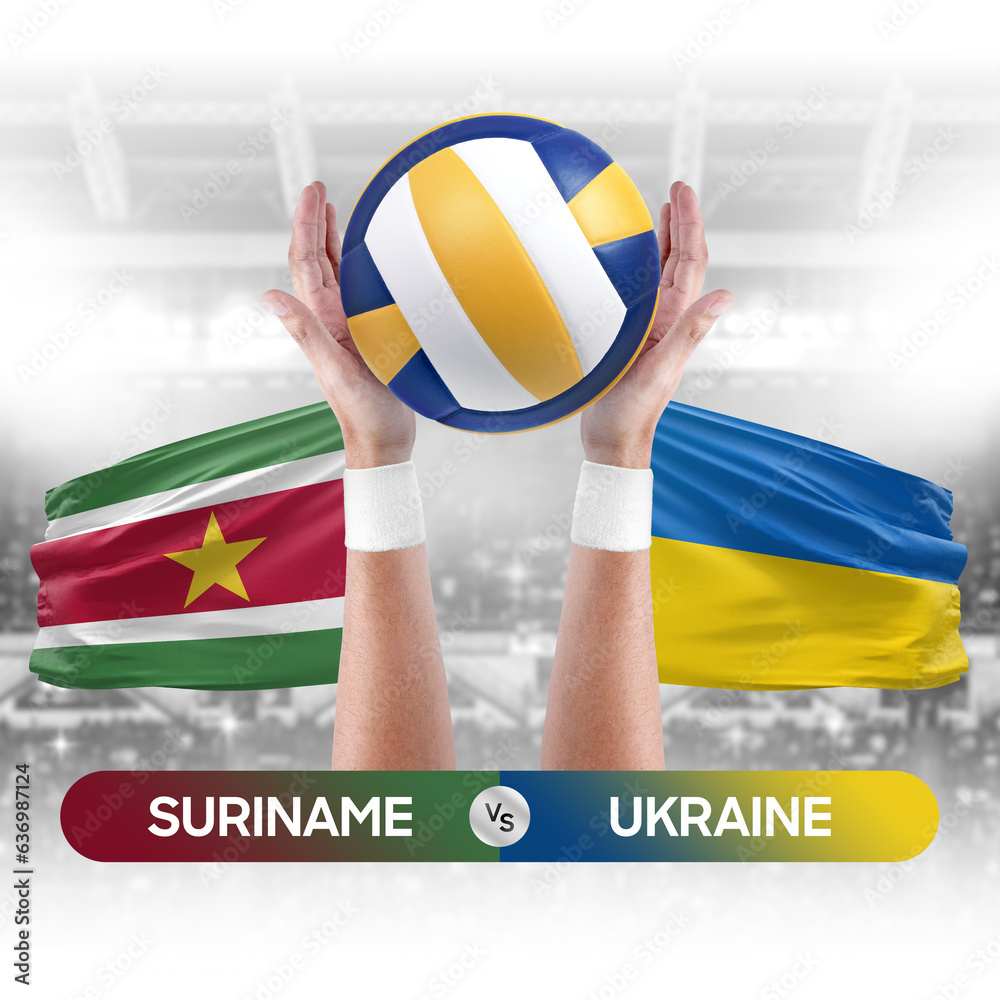 Suriname vs Ukraine national teams volleyball volley ball match competition concept.