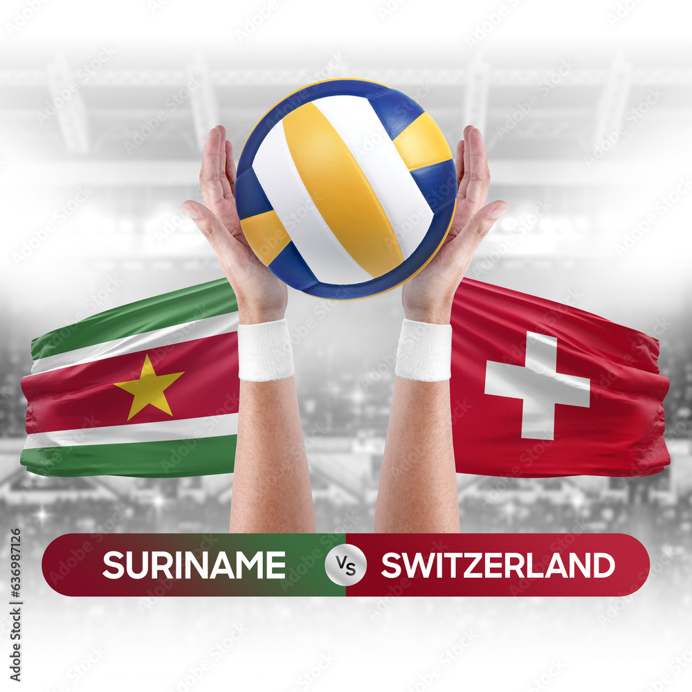 Suriname vs Switzerland national teams volleyball volley ball match competition concept.