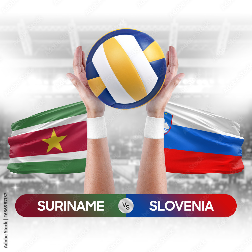 Suriname vs Slovenia national teams volleyball volley ball match competition concept.