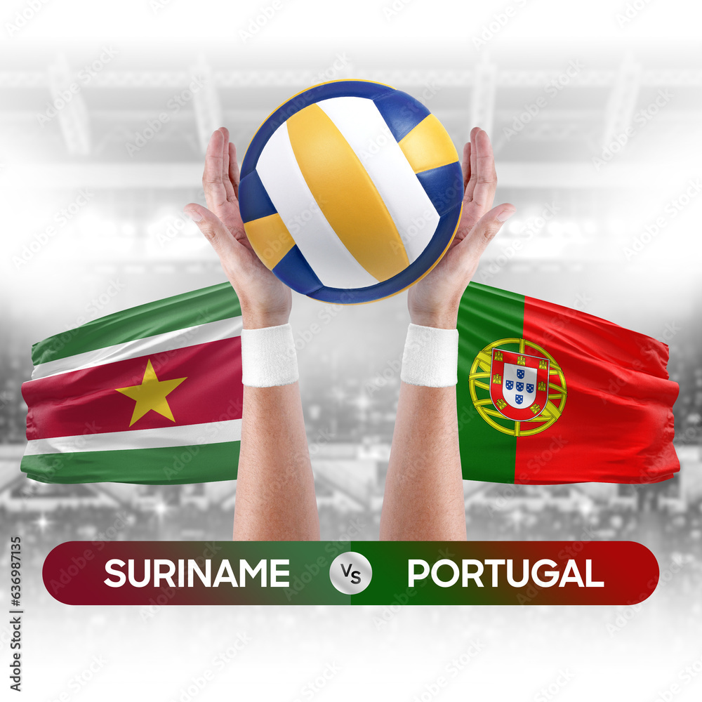 Suriname vs Portugal national teams volleyball volley ball match competition concept.