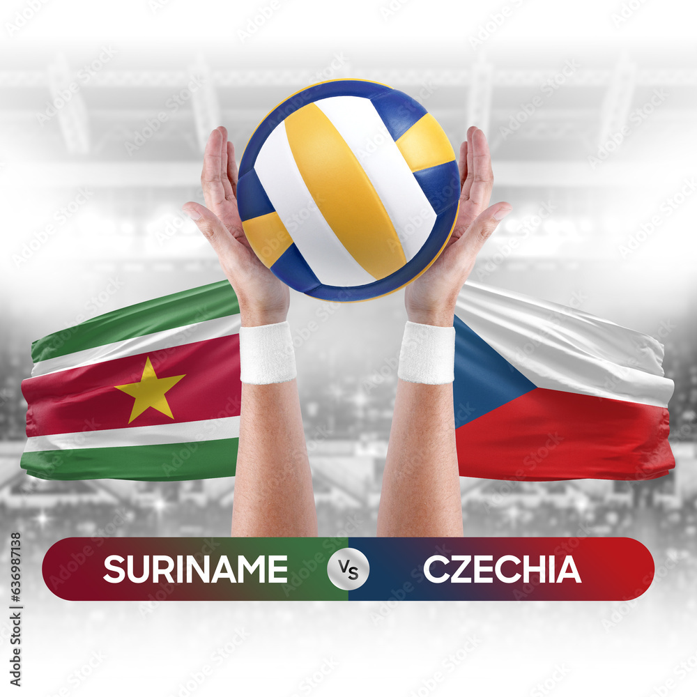 Suriname vs Czechia national teams volleyball volley ball match competition concept.