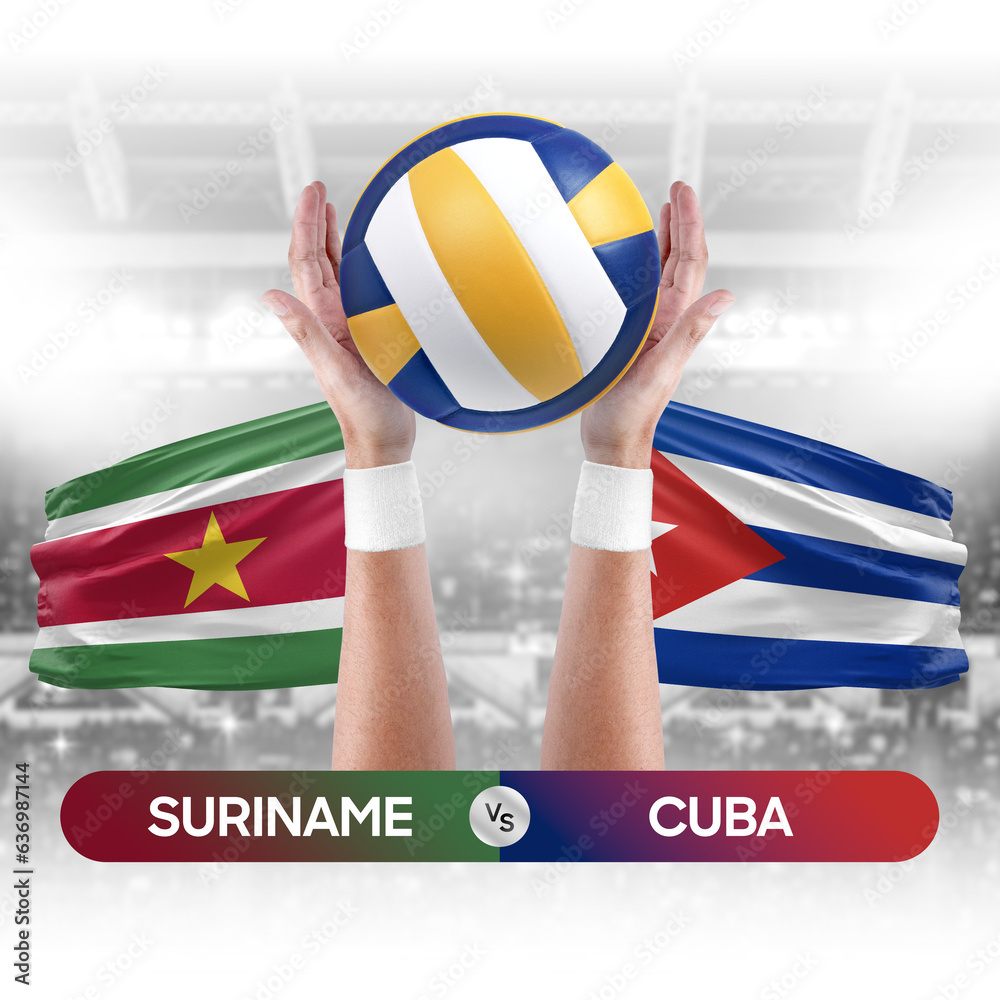 Suriname vs Cuba national teams volleyball volley ball match competition concept.