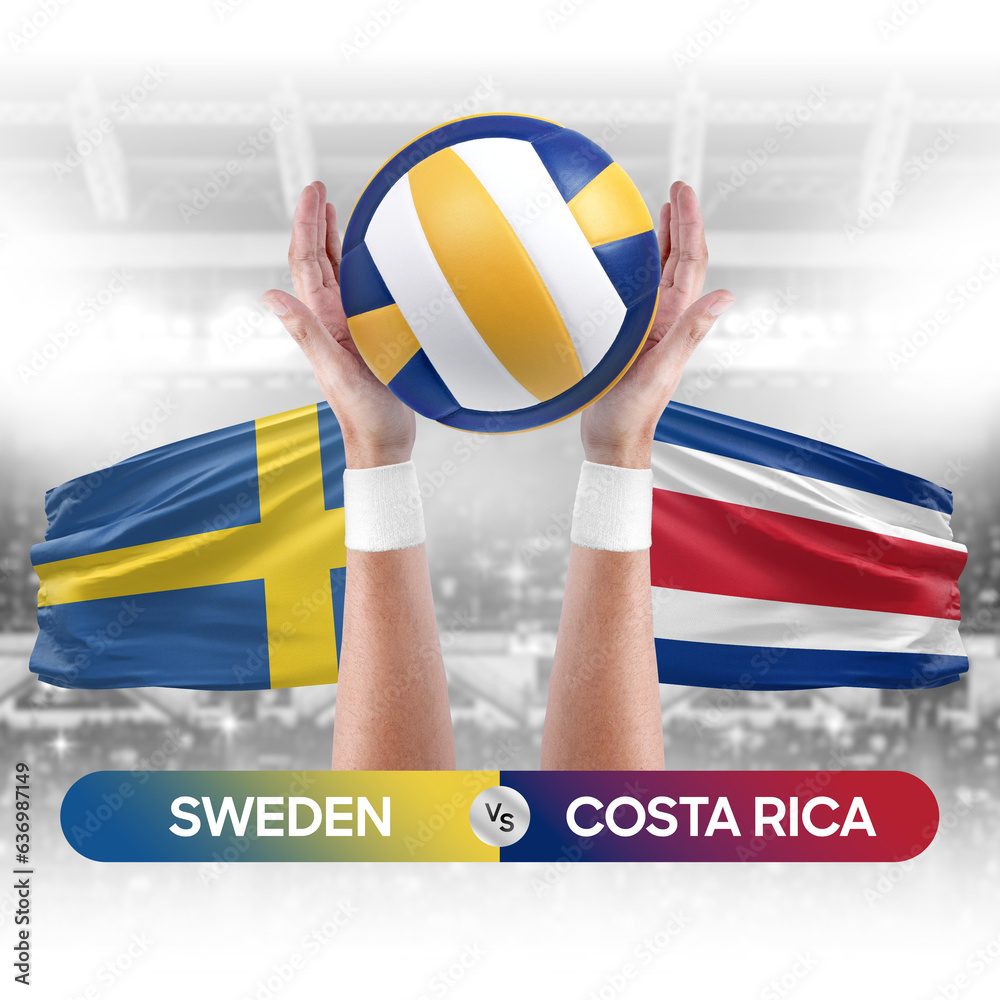 Sweden vs Costa Rica national teams volleyball volley ball match competition concept.
