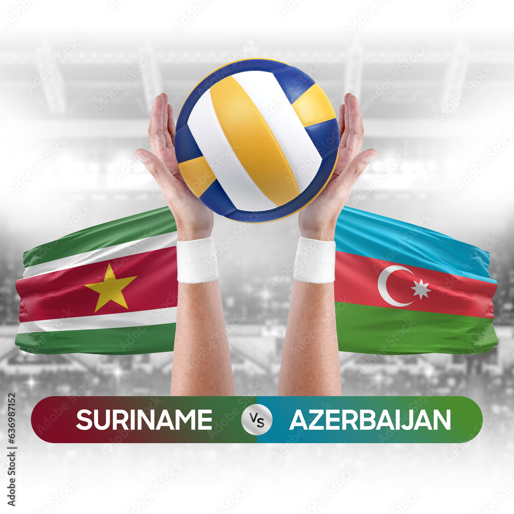 Suriname vs Azerbaijan national teams volleyball volley ball match competition concept.