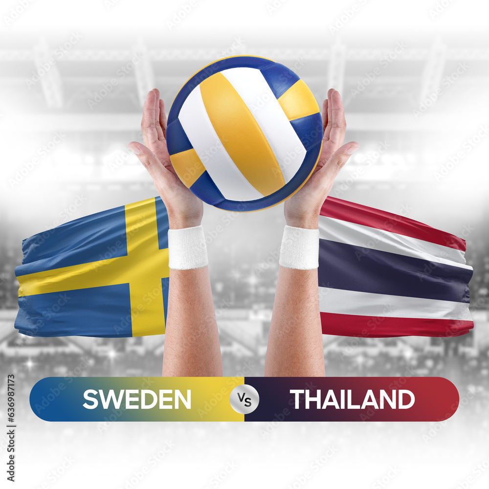 Sweden vs Thailand national teams volleyball volley ball match competition concept.