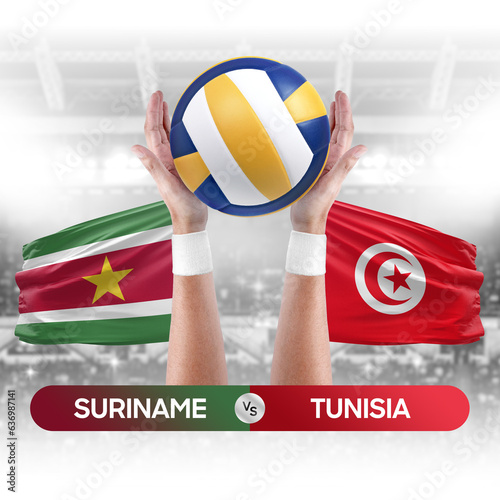 Suriname vs Tunisia national teams volleyball volley ball match competition concept. photo