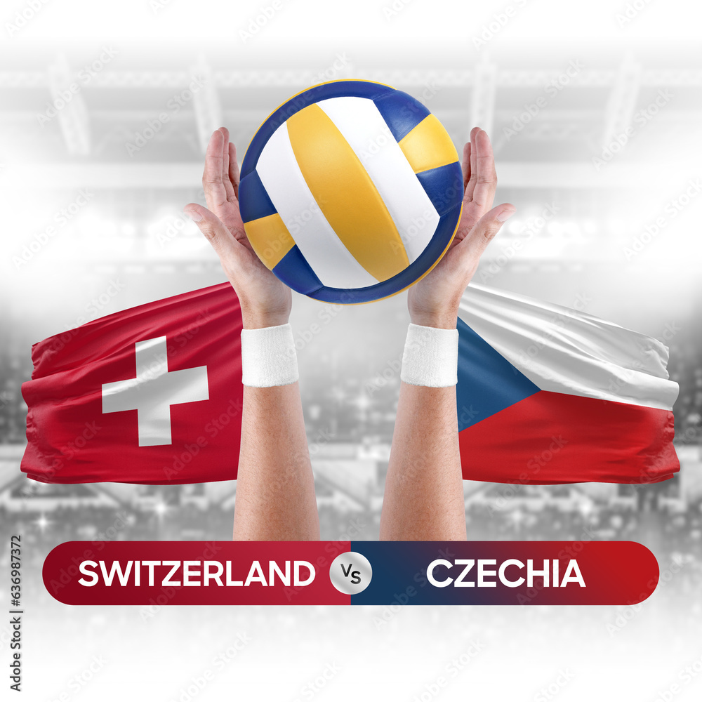 Switzerland vs Czechia national teams volleyball volley ball match competition concept.