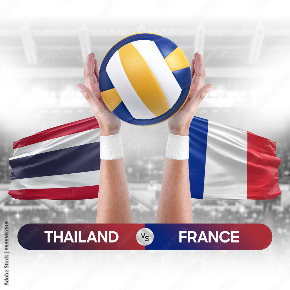 Thailand vs France national teams volleyball volley ball match competition concept.