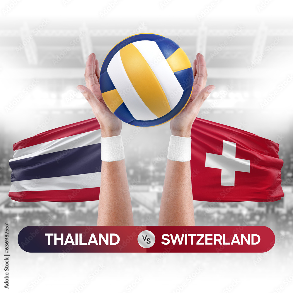 Thailand vs Switzerland national teams volleyball volley ball match competition concept.