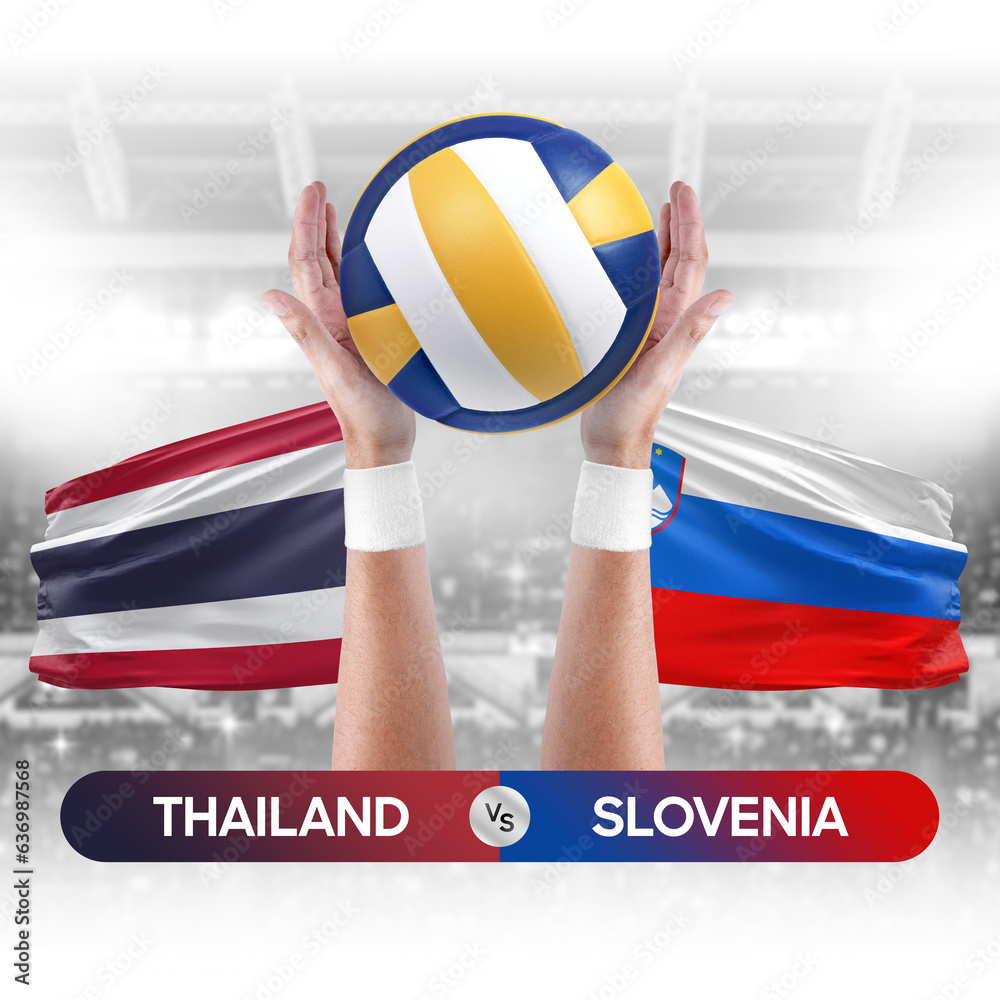 Thailand vs Slovenia national teams volleyball volley ball match competition concept.