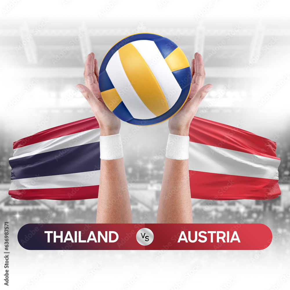 Thailand vs Austria national teams volleyball volley ball match competition concept.