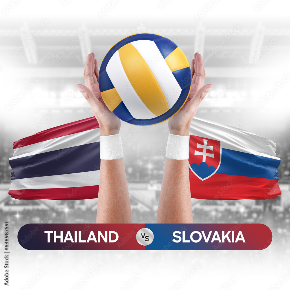 Thailand vs Slovakia national teams volleyball volley ball match competition concept.