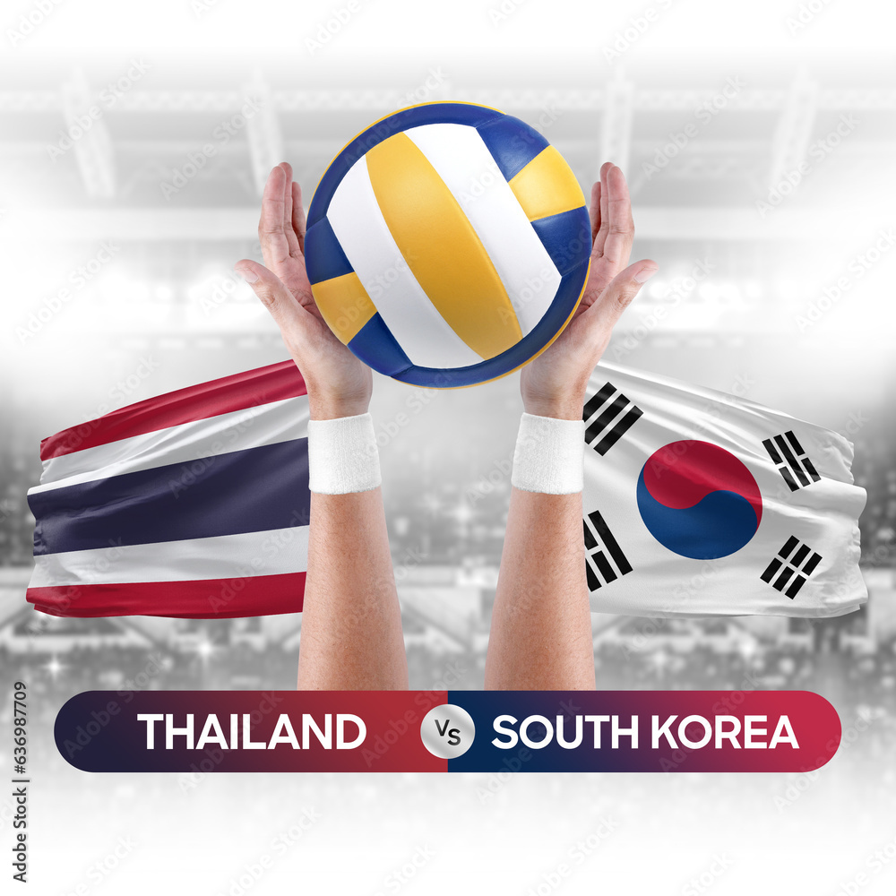 Thailand vs South Korea national teams volleyball volley ball match competition concept.