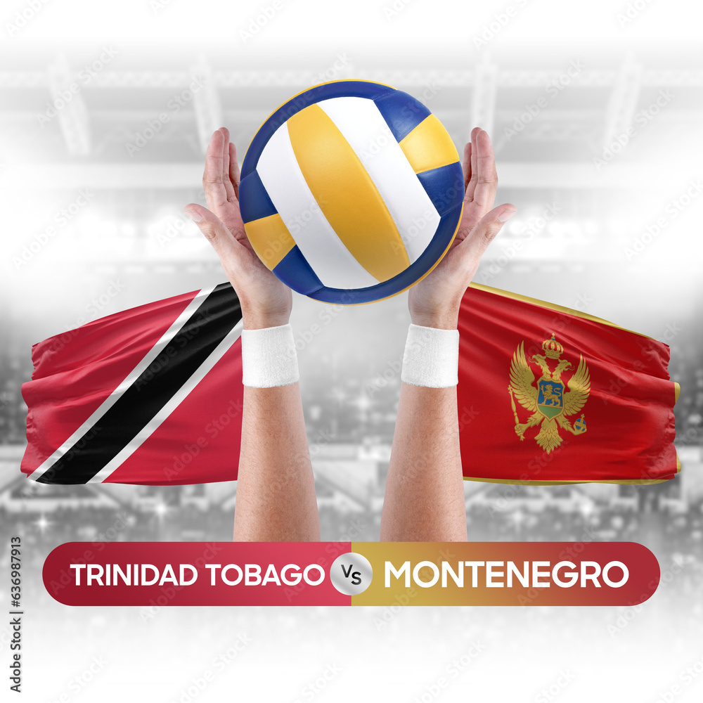 Trinidad Tobago vs Montenegro national teams volleyball volley ball match competition concept.