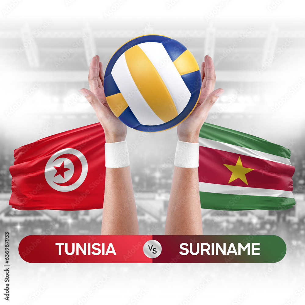 Tunisia vs Suriname national teams volleyball volley ball match competition concept.