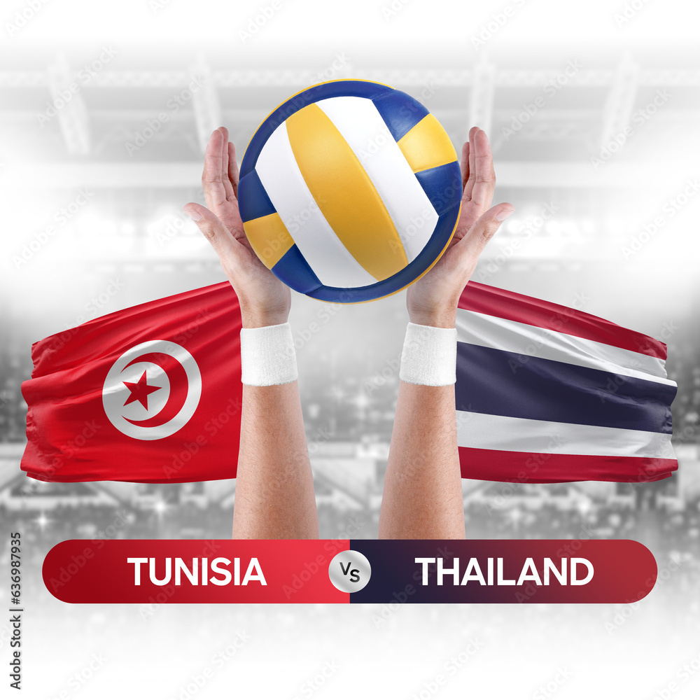 Tunisia vs Thailand national teams volleyball volley ball match competition concept.