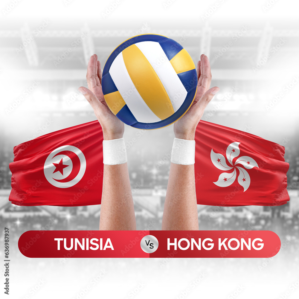 Tunisia vs Hong Kong national teams volleyball volley ball match competition concept.