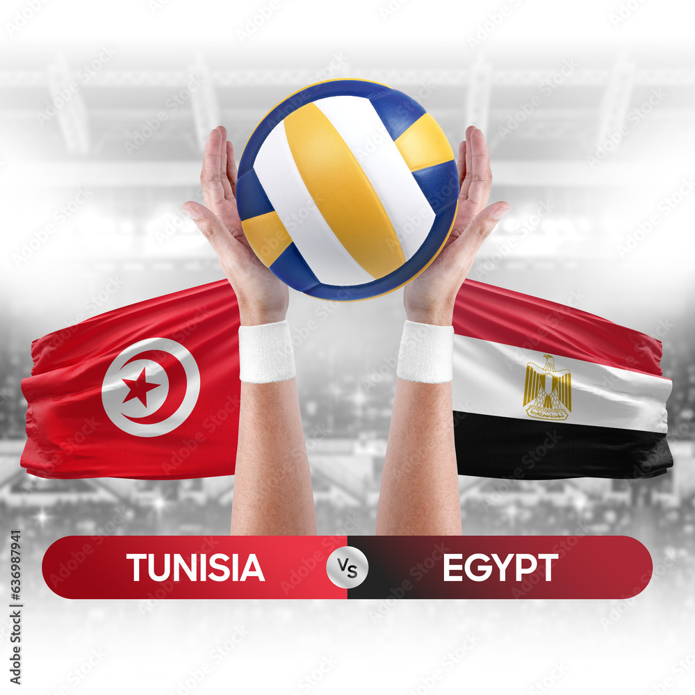 Tunisia vs Egypt national teams volleyball volley ball match competition concept.