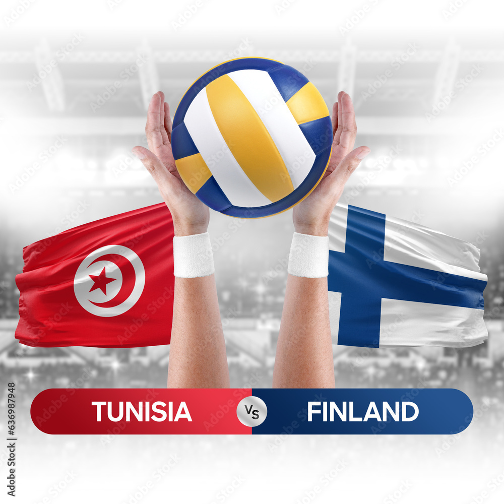 Tunisia vs Finland national teams volleyball volley ball match competition concept.