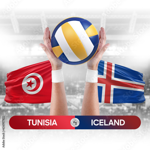 Tunisia vs Iceland national teams volleyball volley ball match competition concept. photo