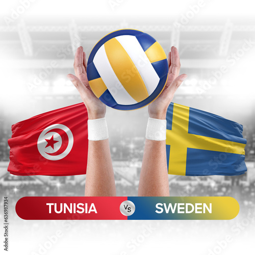 Tunisia vs Sweden national teams volleyball volley ball match competition concept. photo