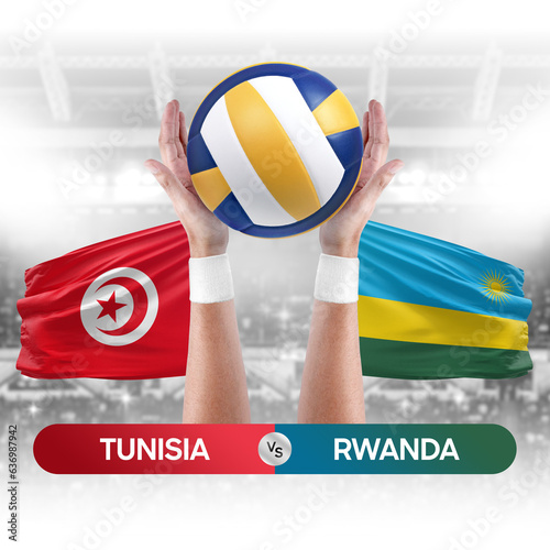 Tunisia vs Rwanda national teams volleyball volley ball match competition concept. photo