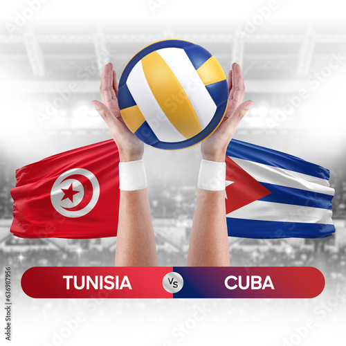 Tunisia vs Cuba national teams volleyball volley ball match competition concept. photo