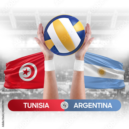 Tunisia vs Argentina national teams volleyball volley ball match competition concept. photo